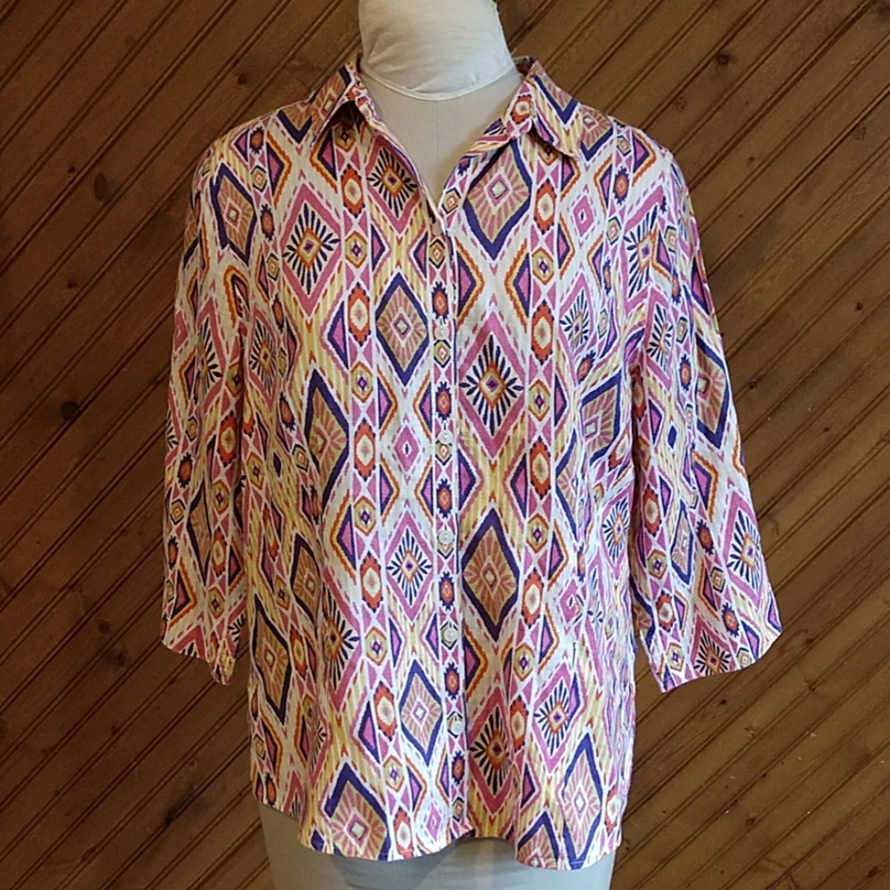 Chico's Women's Size 1 Tunic Blouse 109% Linen